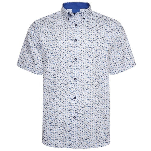 KAM Bird Print Shirt White